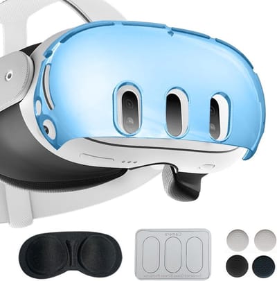 VR Helm Beschermhoes Set Voor Meta Quest3 VR Headset Beschermhoes Lens Stofbeschermer Screen Protector Rocker Cap (Blauw)