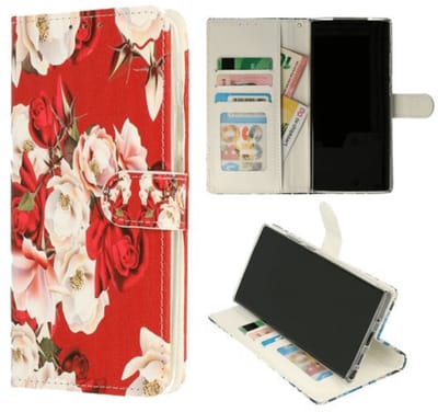 Cityhoesje Bookcase iPhone 14 Pro – Print Bloemen Rood
