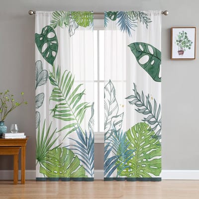 Tropische Exotische Vogel Transparante Gordijnen voor Woonkamer Transparant Tule Raambekleding Slaapkamer Keuken Huisdecoratie Sluier Gordijnen 135W x 114H(cm)