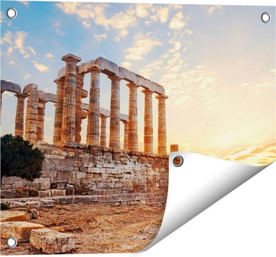 Gards Tuinposter Tempel van Poseidon in Athene, Griekenland - 50x40 cm - Tuindoek - Tuindecoratie - Wanddecoratie buiten - Tuinschilderij