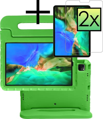 Hoes - Geschikt voor Apple iPad Pro (2022) - 11 inch - 4e generatie - Met 2x Screenprotector - Kinderhoes Shockproof Bumper - Kidsproof Case - Tablet Hoesje - Kinder Cover - Groen