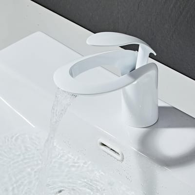 Dailygoods- Mengkraan Waterval - Badkamer Wastafelkraan - Keramische Klep - Wit Gelakt - Enkel Gat - Messing Handgreep - Badkamerkraan