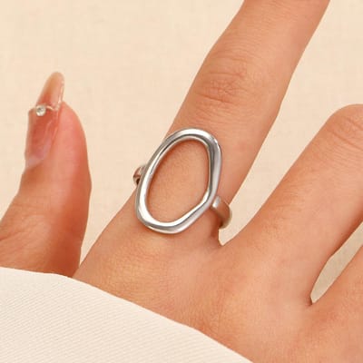 Eenvoudige Persoonlijkheid Uitgesneden Geometrie Roestvrij Staal Ring Ovalen Barok Open Ring Voor Vrouwen Vinger Sieraden Accessoire Cadeaus resizable beige