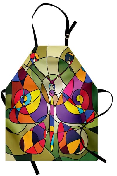 ABAKUHAUS Kookschort met vlinders, Abstracte vlinderkunst, Geschikt voor binnen- en buitengebruik, Vlekbestendig, Veelkleurig
