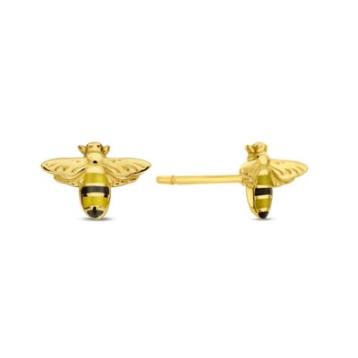 New Bling 9NBG-0742 Gouden Oorknopjes Bijtje - Oorbellen - Bij - 5,7x7,8mm - Emaille - Oorstekers - 14 Karaat - Goud