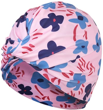 VHV - Badmuts - Zwemcap dames - Douchemuts - Zwemturban dames - Badmuts lang haar - Plissé zwemcap - Voor zwembad spa strand - Voor dames meisjes - Roze bloemen op een roze basis