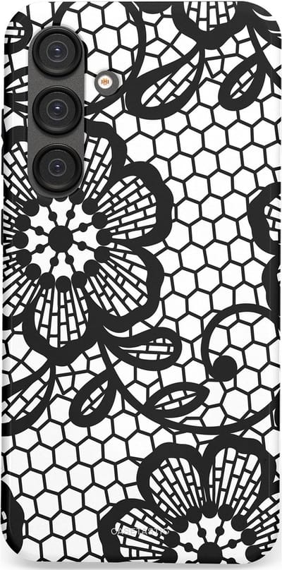 Casetastic Hoesje Geschikt voor Samsung S25 Plus - Stijlvolle Beschermende Duo-layer Case - Zwart Bloemenpatroon