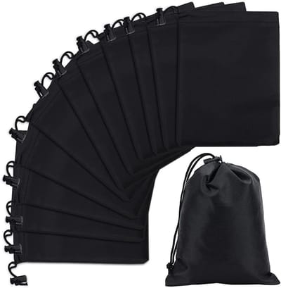 12 Stuks Zwarte Polyester Trekkoordtassen 20x16cm - Opbergzakken voor Sieraden, Sport en Reizen, Cadeautassen en Snoepopslag