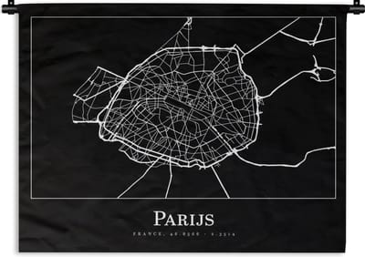 Wandkleed - Wanddoek - Parijs - Plattegrond - Kaart - Stadskaart - 120x90 cm - Wandtapijt