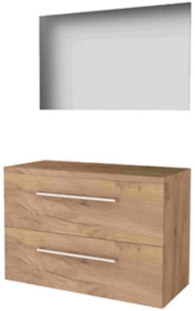Basic-Line Ultimate 46 Badkamermeubelset - 100 x 46 cm - Met Grepen - 2 Lades - Wastafelblad - Spiegel met Indirecte LED Verlichting - Whisky Oak