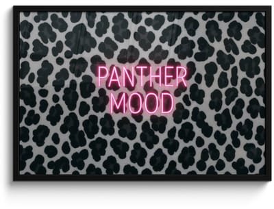 Poster in lijst - Fotolijst 90x60 cm - Posters - Panterprint - Zwart - Neonletters - Roze - Posterlijst zwart - Decoratie - Wanddecoratie woonkamer - Muurdecoratie slaapkamer