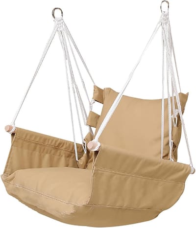 Hangmat Schommel Stoel - Hangstoel Buiten - Ontspannen Buiten - Veilig en Comfortabel - 150 kg Draagvermogen - Khaki