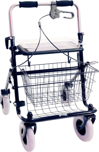 Rollator 43 cm zitbreedte - Premis Provo - Tot 120 kg - In hoogte verstelbaar - Duwbeugel - Met één hand te bedienen - Linkshandig - Metallic Zwart