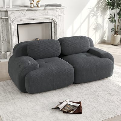 BLACKCOLORS Tweezitsbank 82'' van corduroy, modulair combineerbaar met gebogen armleuningen en antislip onderkant, zeer elastische vulling voor de woonkamer, slaapkamer en thuisbioscoop, grijs