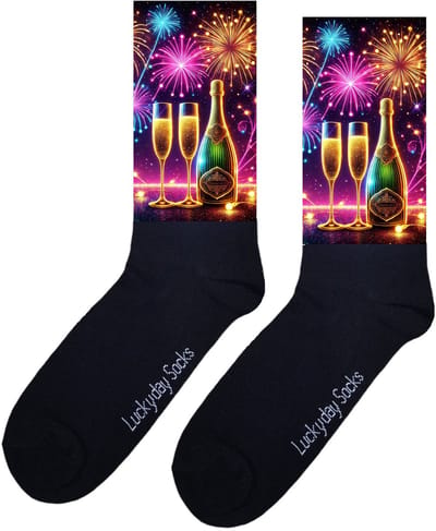 Nieuwjaar - Valentijn sokken - Verjaardag Cadeau - Grappige sokken - Feest - Leuke sokken - Hem Haar sokken - Vrolijke sokken - Vuurwerk - Champagne - Sinterklaas cadeau - Kerst cadeau - Leuk Cadeau - Speciaal cadeau - Socks maken Happy - Maat 37-44