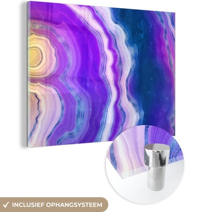 MuchoWow® Glasschilderij 120x90 cm - Schilderij acrylglas - Neon - Agaat - Edelstenenmix - Foto op glas - Schilderijen