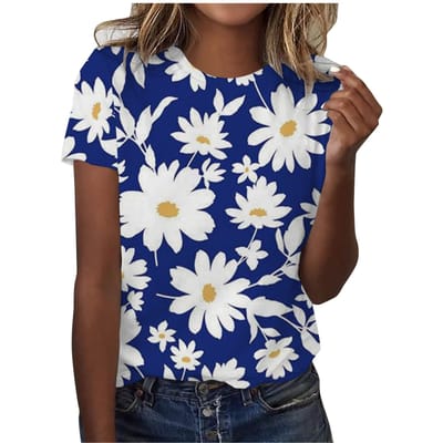Dames T-shirts Paardenbloem 3D Geprint Casual Ronde Hals Korte Mouw T-shirt Y2k Harajuku T-shirts Tops Dames Pullover Kleding 6XL blue