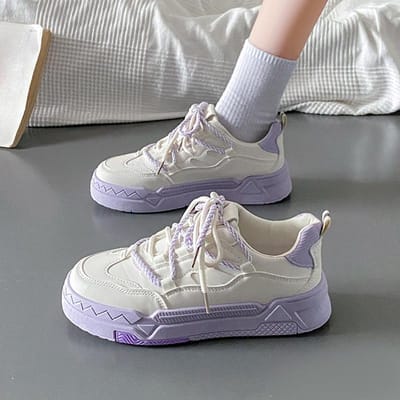 Dubbele Veters Kleine Witte Schoenen Kinderen Lente en Herfst Nieuw Ins Trendy Dikke Zool Veelzijdige Casual Leren Boardschoenen 40 paars