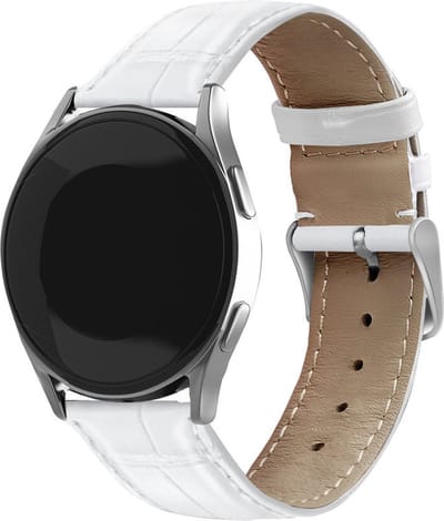 Strap-it smartwatch bandje 20mm - Luxe leren crocodile bandje geschikt voor Samsung Galaxy Watch 4 (Classic) / Watch 5 (Pro) / Watch 6 (Classic) / Watch 7 (40 & 44mm) / Watch 1 42mm / Watch 3 41mm / Active (2) / Watch FE / Gear Sport - wit