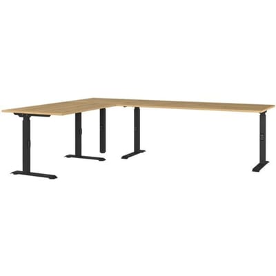 Agenda Home hoekbureau, mechanisch in hoogte verstelbaar, B 2600 x B 2000 x H 680-910 mm, Grandson eiken/zwart