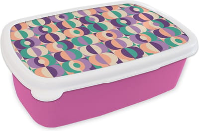 Broodtrommel Roze - Lunchbox Patroon - Geometrie - Retro - Brooddoos 18x12x6 cm - Brood lunch box - Broodtrommels voor kinderen en volwassenen