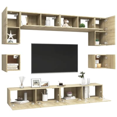 vidaXL - 8-delige - Tv-meubelset - bewerkt - hout - sonoma - eikenkleurig
