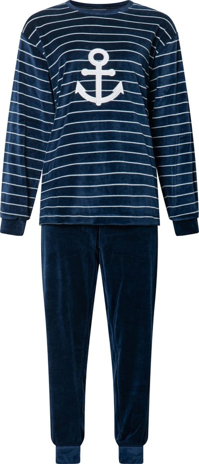 Lunatex dames pyjama velours - maat L - Anker - marine