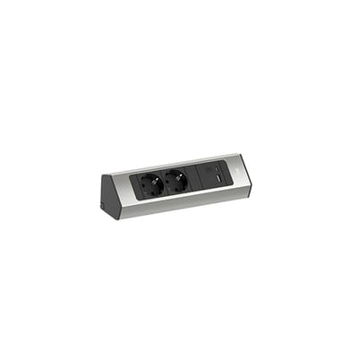 BACHMANN CASIA 2 2xCEE7/3 1xUSB A/C 22W 2,0m AEH roestvrij staal look