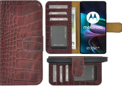 MoDo hoesje Geschikt voor Motorola Edge 30 - Leer Book Case - Croco Bordeauxrood
