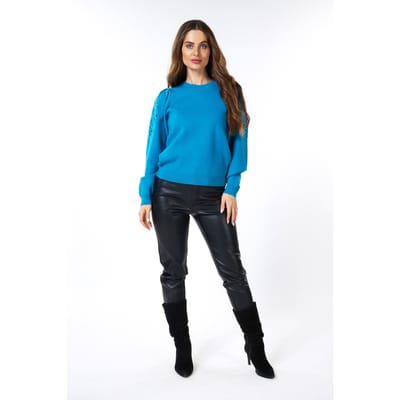 EsQualo Sweater Embroidery Anglaise Petrol Maat: XS | Sweaters Outlet | Dames | Blauw