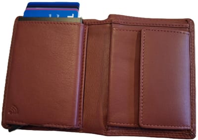 OI bordeaux rode leren billfold met cardprotector / normale portemonnee met Figuretta pasjeshouder / complete portemonnee met anti skim kastje / leren beurs met metalen pasjeshouder / wijn-rood leer / 115WINE