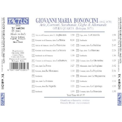 Daniele Proni & Gianfranco Iannetta - Bononcini: Arie, Correnti, Sarabande, Gighe & Allemande (CD)