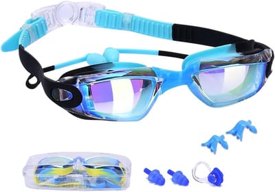 Zwembril met oordoppen - Duikglazen - Water Sporten - Anti-vog Anti-UV - 14x4x3 cm - Blauw