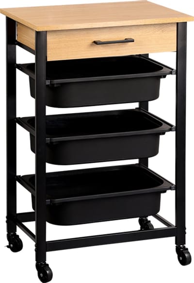 Keukenwagen met lade en 3 opbergbakken - FSC®-gecertificeerde spaanplaat - metalen frame - 4 wielen (2 met rem) afmetingen: 47 x 37 x 81 - 5 cm - 2553313