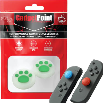 Gadgetpoint - Thumb Grips voor Nintendo Switch Joy-Con Controllers - Gaming Thumbgrips - Performance Anti-Slip Thumbsticks - Bescherming Accessoires - Pootjes - Transparant met Groen