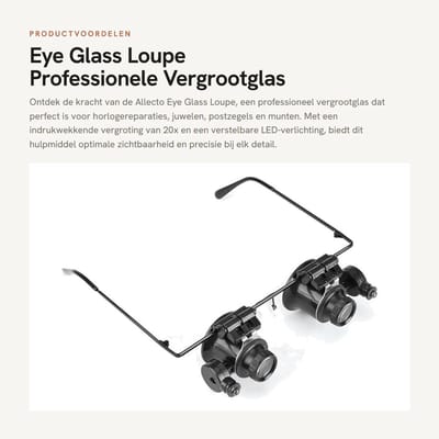 Dailygoods - Eye Glass Loupe - Professionele Vergrootglas - LED Verlichting - Zwart - 20x Vergroting - Ideaal voor Horlogereparatie - Geschikt voor Ju...