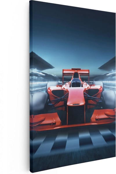 Artaza Canvas Schilderij Racewagen - 20x30 cm - Klein - Wanddecoratie Formule 1 - Muurdecoratie Auto - Kamer Accessoires Rood