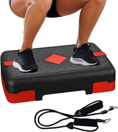 Oefenplatform - Fitness Stap - Thuis Trainen - Met Dubbele Trektouwen - 45 x 29 cm - Rood