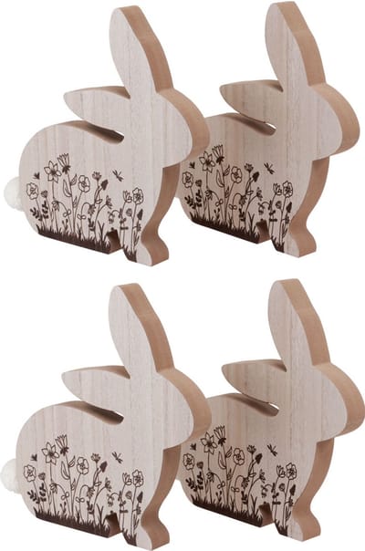 Paashazen houten konijntjes zitten naturel bruin 18,5×18cm 4 st, 4 Stü