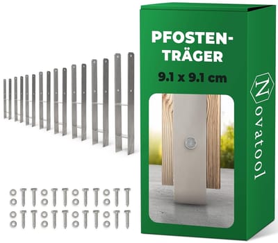 Novatool 8x grondhulsset H-vorm 91x91x600 mm, grondhuls parasolpaalsteun schuttingpaal houten paal grondhuls grondpen om in te slaan, verzinkt, met schroeven