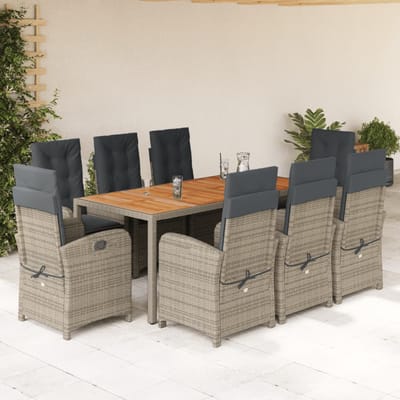 vidaXL - 9-delige - Tuinset - met - kussens - poly - rattan - grijs