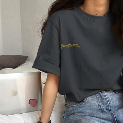 T-shirt à Manches Courtes et Col Rond à Imprimé Lettres pour l'Été des Femmes Col Rond Ample Vêtements pour Femmes 2XL gris