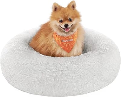hondenmand, rond donutvormig bed, bank, afneembaar en wasbaar centraal kussen, zachte pluche stof, Ø60 cm, wolkenwit PGW038W01