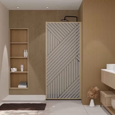Aurlane Douchezijwand Japandi - Zeefdruk Glas 6mm - Houtdecor - 90x200cm