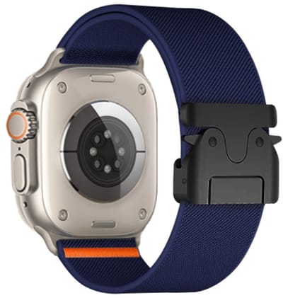 Nylon bandje - geschikt voor Apple Watch 1/2/3/4/5/6/7/8/9/10/11/ SE (1,2,3) met maat 38 mm / 40 mm / 41 mm en 42 mm (Watch 10/11) - koningsblauw
