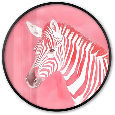 Poster in lijst Rond - Fotolijst 60x60 cm - Posters - Zebra - Pink - Verf - Ronde posterlijst zwart - Decoratie - Wanddecoratie woonkamer - Muurdecoratie slaapkamer