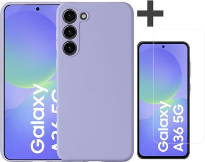 Hoesje geschikt voor Samsung Galaxy A36 hoesje zacht siliconen met gehard glas Screenprotector- Arara backcover - Lila