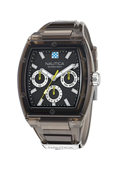 Nautica Nct Starboard Quartz Analoog Horloge Zwart Kast Gemaakt Van 100% Abs En Een Bandje Van 100% Pu 42 NAPSBF501, NAPSBF502