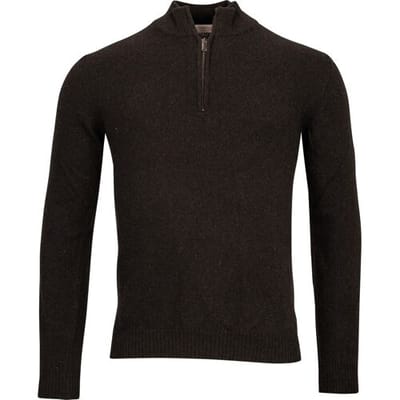 Thomas Maine Trui Half Zip Single Knit Merino Cashmere Donker Bruin / male