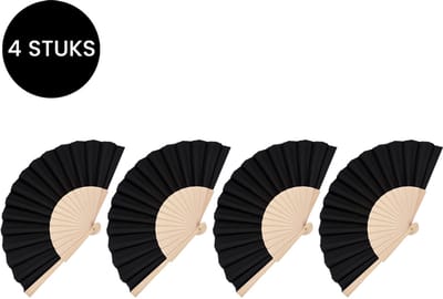 Purepeak Handwaaier Set 4 Stuks - 42 x 24cm - Spaanse Waaier - Handwaaier - Zwart - Festival
